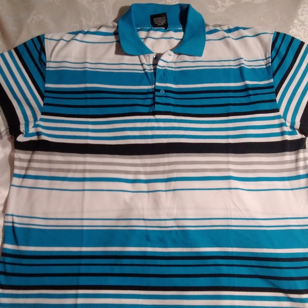 Men's Blue & White Striped Polo | 4XL